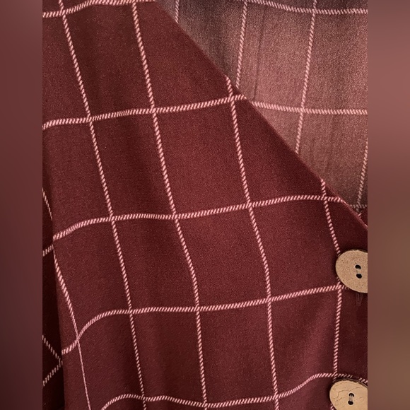 Burgundy Plaid Peplum Top - Picture 2 of 4